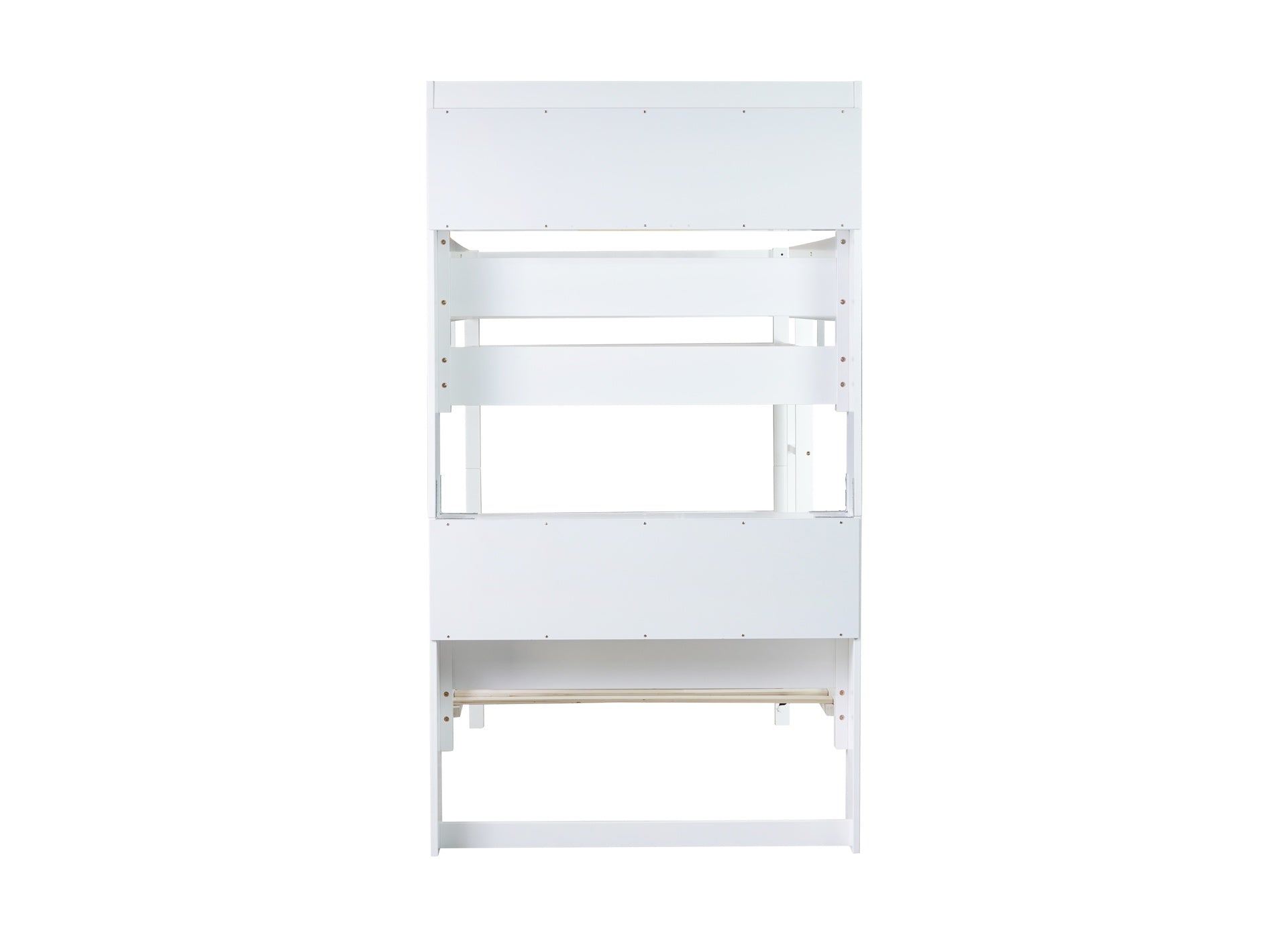 Twin Over Twin Bunk Bed with Shelves , Rubber Wood Bed with Shelves Headboard, Safety Guardrails and Ladder, Convertible to 2 Beds,White