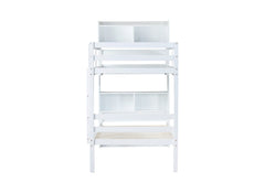 Twin Over Twin Bunk Bed with Shelves , Rubber Wood Bed with Shelves Headboard, Safety Guardrails and Ladder, Convertible to 2 Beds,White