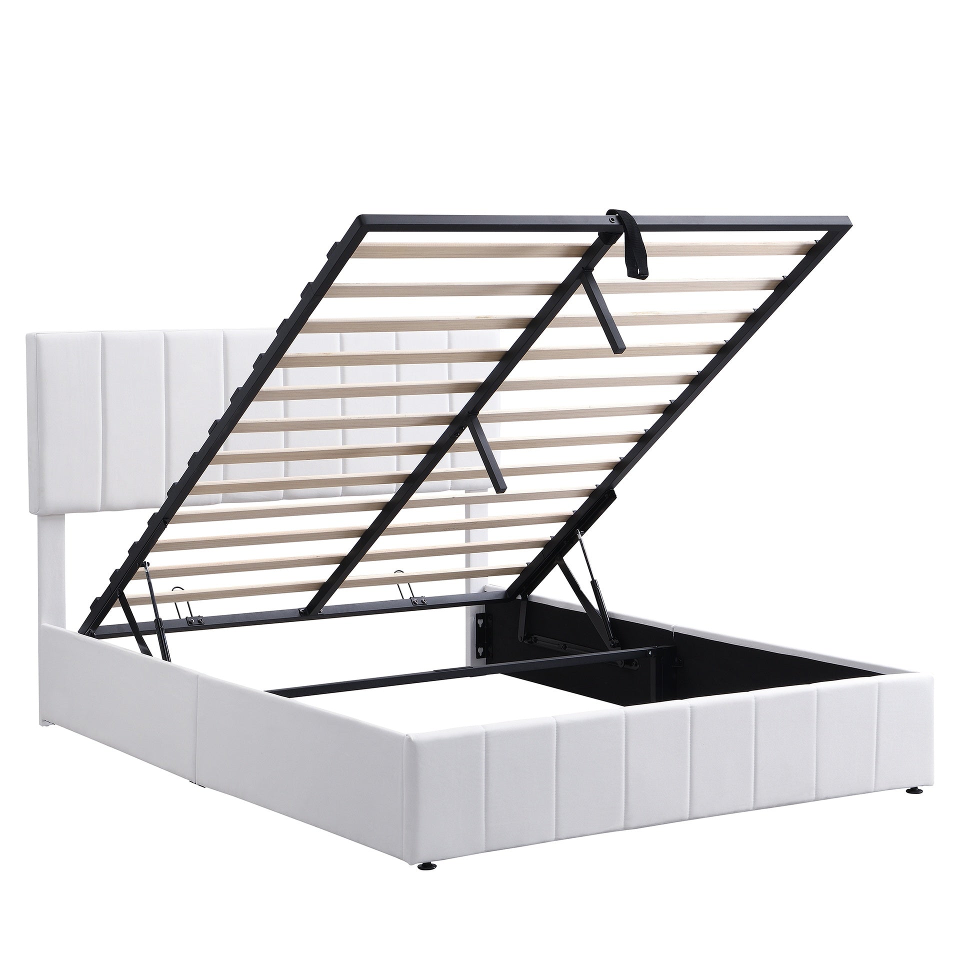 Queen size Upholstered Platform bed with a Hydraulic Storage System - White