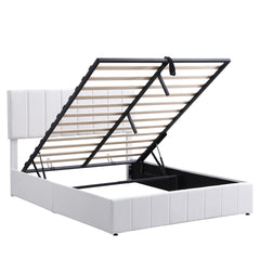 Queen size Upholstered Platform bed with a Hydraulic Storage System - White
