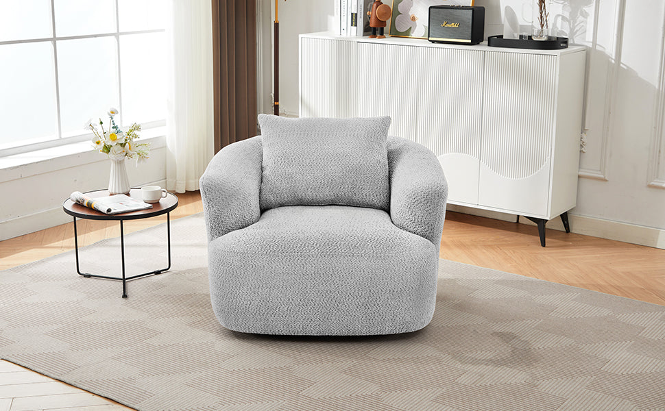 360° Swivel Chair, 38.2" Accent Chair Sofa, Upholstered Swivel Barrel Sofa Chair with a Throw Pillow for Living Room, Bedroom, Office and Hotel, Light Grey