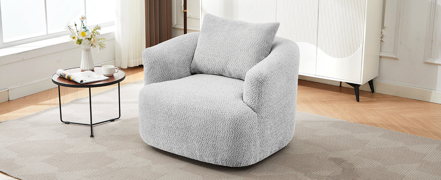 360° Swivel Chair, 38.2" Accent Chair Sofa, Upholstered Swivel Barrel Sofa Chair with a Throw Pillow for Living Room, Bedroom, Office and Hotel, Light Grey