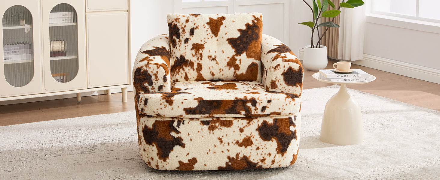 360° Swivel Sofa Chair Accent Barrel Chair 36.6" Swivel Round Chair with Dual-layer Cushion Design for Living Room, Bedroom, Office and Hotel, Beige&Brown