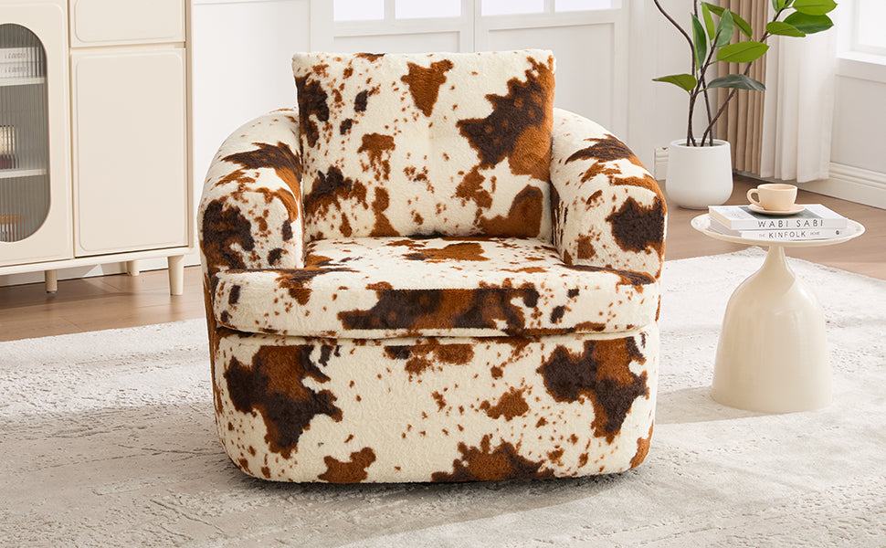 360° Swivel Sofa Chair Accent Barrel Chair 36.6" Swivel Round Chair with Dual-layer Cushion Design for Living Room, Bedroom, Office and Hotel, Beige&Brown