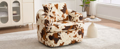 360° Swivel Sofa Chair Accent Barrel Chair 36.6" Swivel Round Chair with Dual-layer Cushion Design for Living Room, Bedroom, Office and Hotel, Beige&Brown