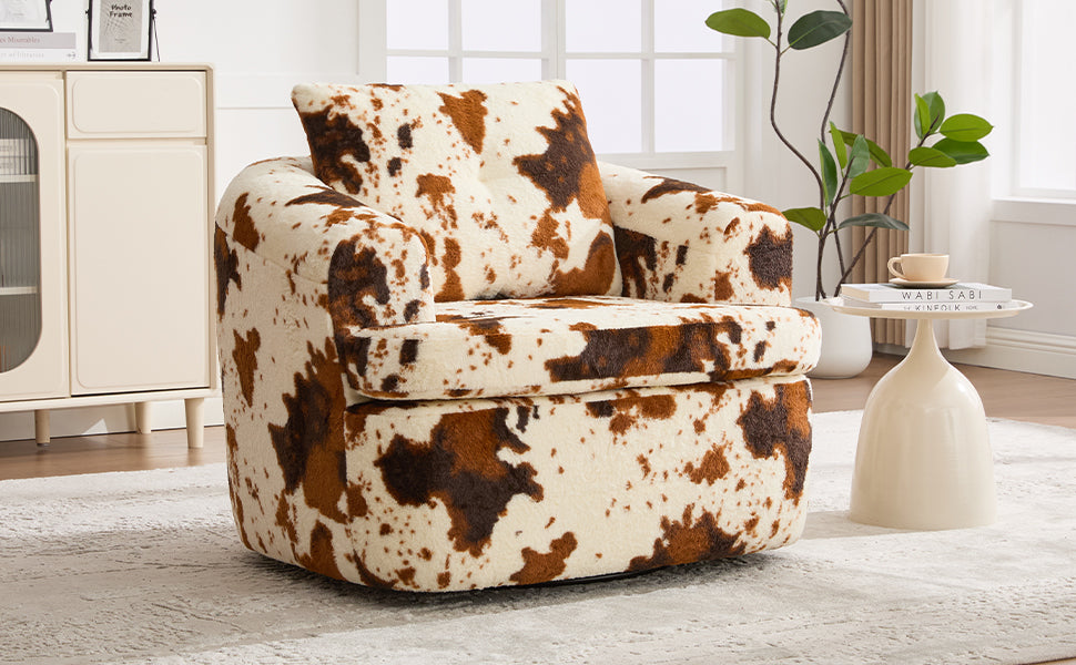 360° Swivel Sofa Chair Accent Barrel Chair 36.6" Swivel Round Chair with Dual-layer Cushion Design for Living Room, Bedroom, Office and Hotel, Beige&Brown