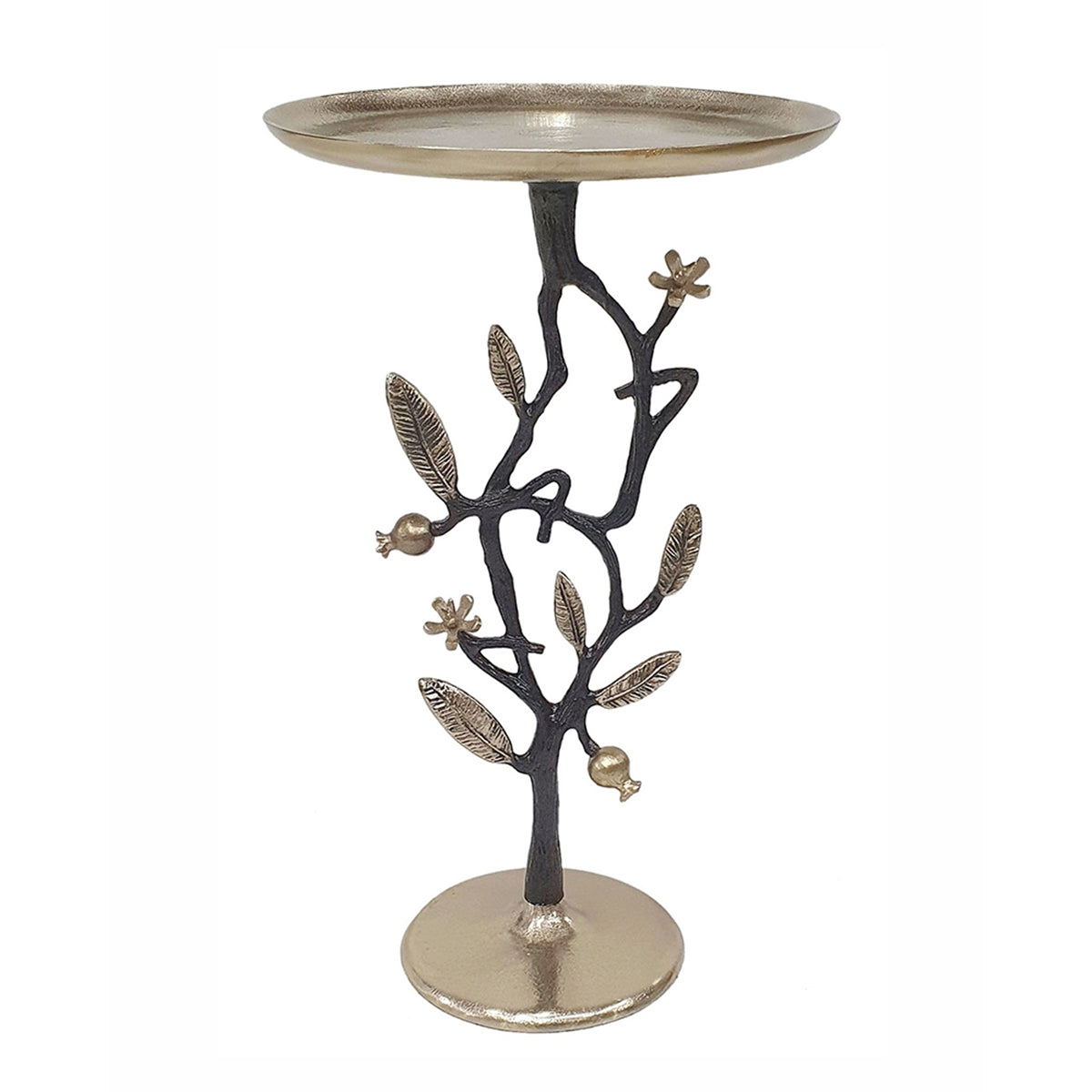13.8x13.8x24" Black And Gold Aluminum Side Table With Delicate Pomegranate Design