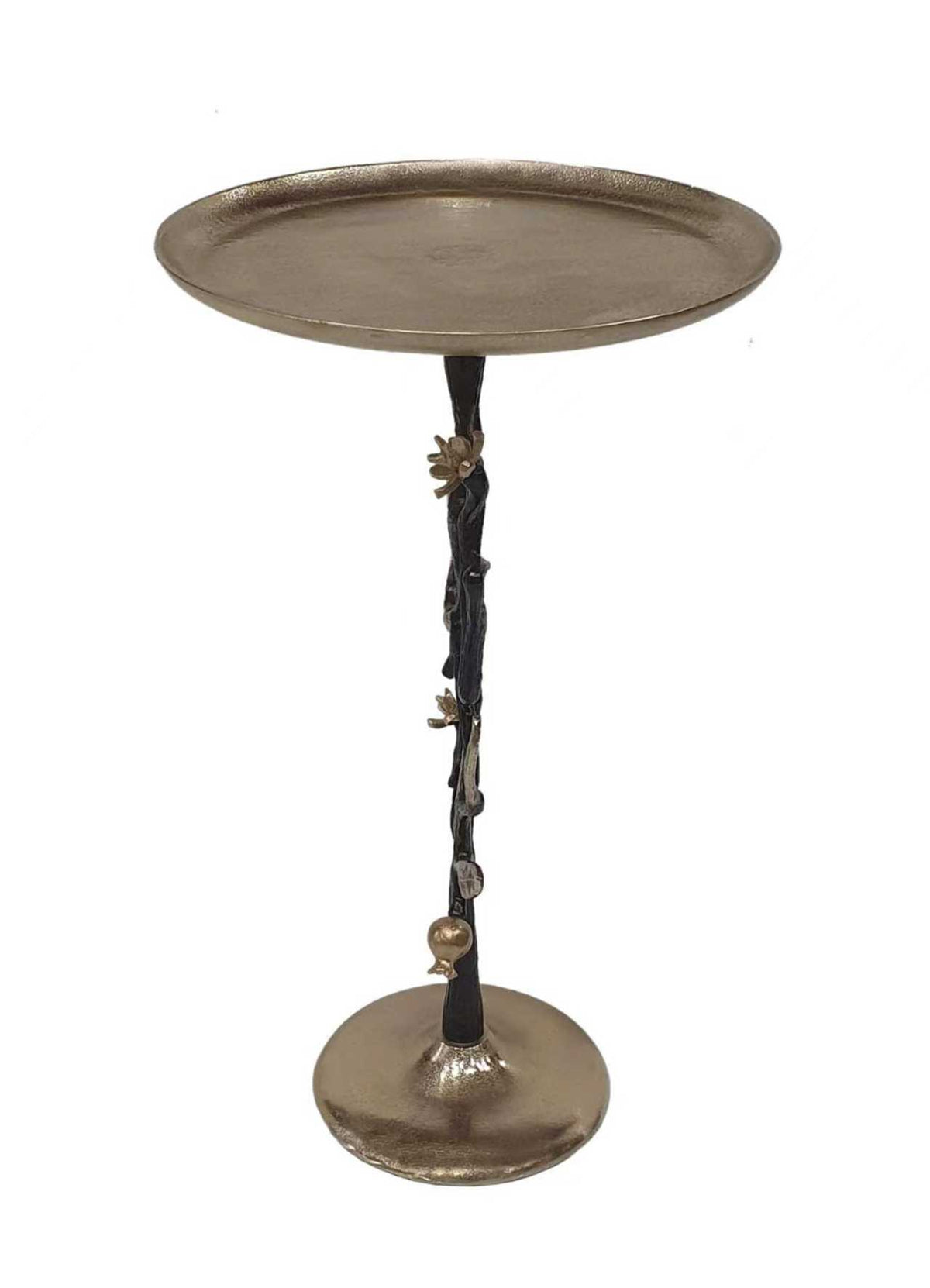 13.8x13.8x24" Black And Gold Aluminum Side Table With Delicate Pomegranate Design