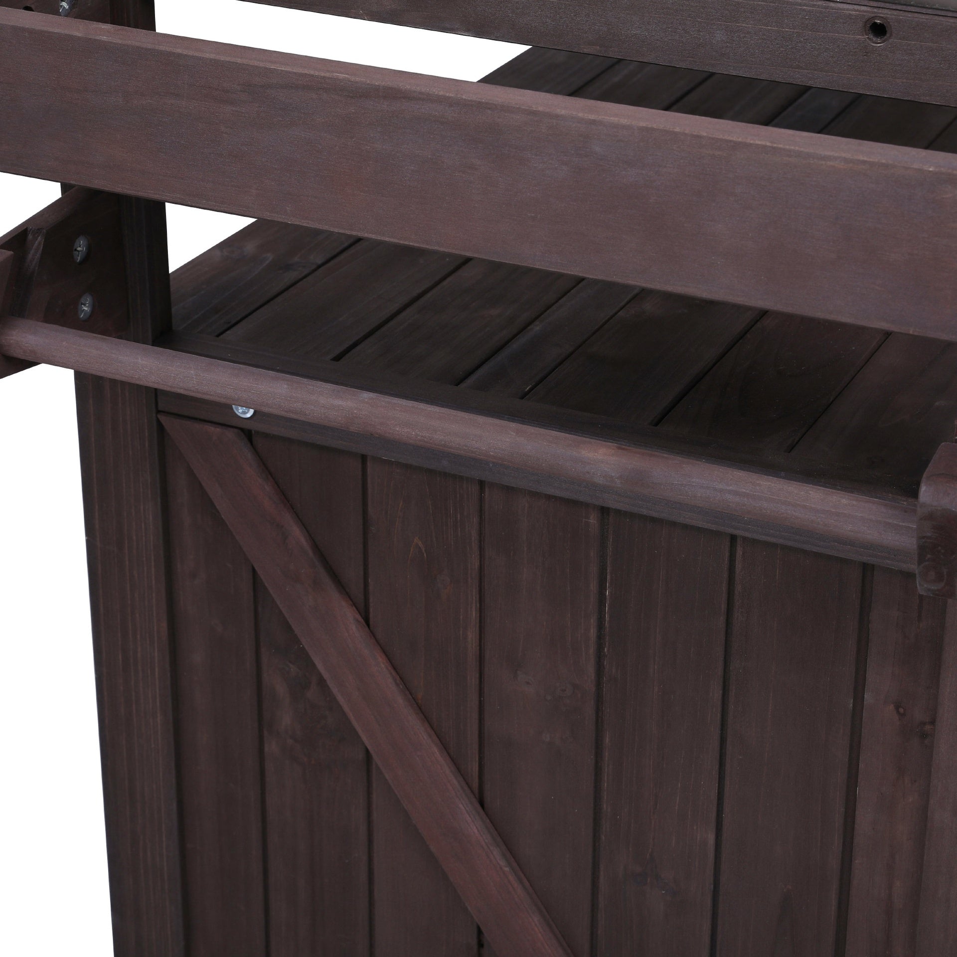K&K 53.3" Outdoor Kitchen Island with Raised Shelf, Solid Wood Storage Cabinet with Stainless Steel Top, Outdoor Rolling Grill Cart with Internal Storage Rack, Adjustable Shelf, Spice Rack, Brown