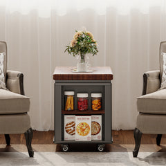 27.6'' Modern Multi-Function Coffee Table/Side Table with Foldable Top & Casters, Multi-tier storage, Black & Walnut