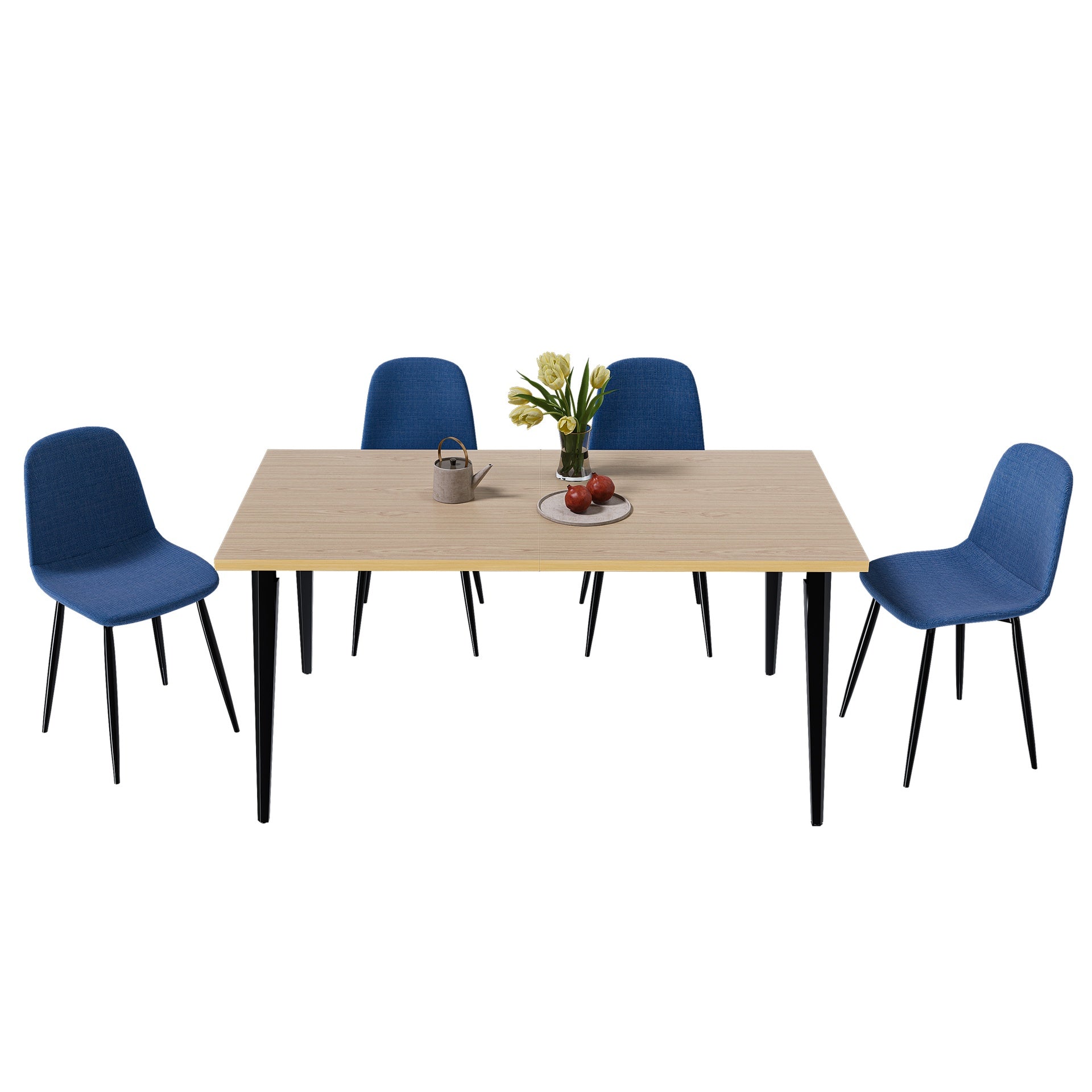 63-inch Farmhouse Industrial Dining Table Set with 4 Blue Dining Chairs, Rust-Resistant Iron Legs, Rectangular Kitchen Table for Dining Room & Patio(4 Chairs)