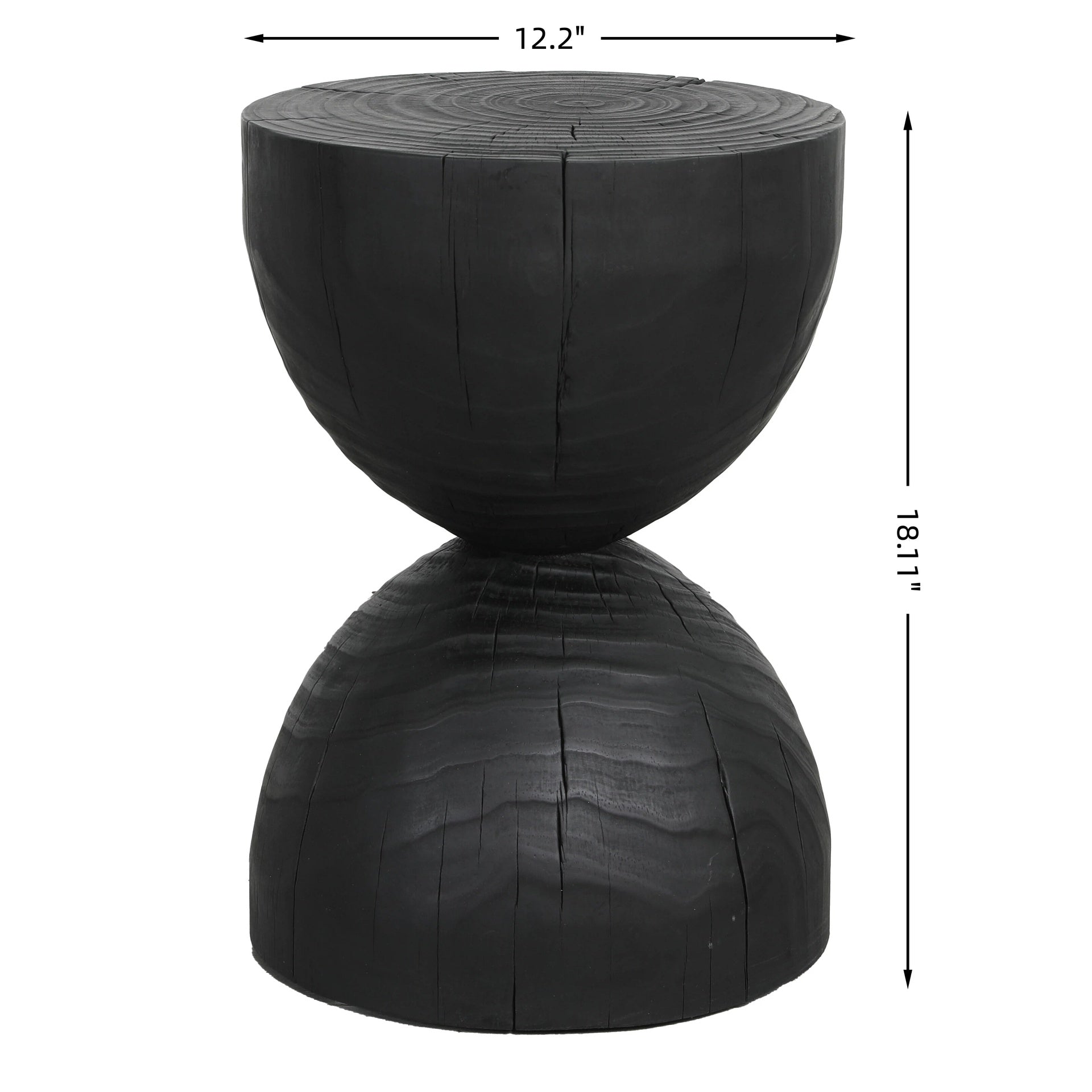 Solid Mango Wood Side End Table in Black, 12.2*18.11 inch Round Contemporary Wooden Accent Table, Small Round Plant Stand, Burnt vintage cracked end table for the Living Room and Bedroom