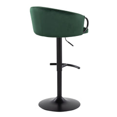 Claire Contemporary Adjustable Barstool with Swivel in Black Metal and Green Velvet with Rounded T Footrest by LumiSource - Set of 2