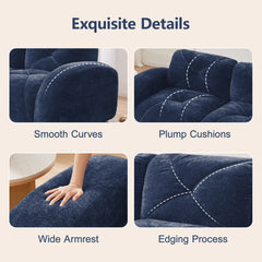 U-shaped Boneless Sofa,Soft Velvet Fabric,Tufted Design,32D High Density Sponge,No Assembly Required,Ergonomic Design Bottom, Anti-Slip Design,Movable Ottomans For Bedrooms,Blue