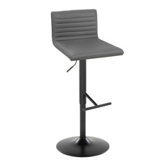 Mason Contemporary Adjustable Barstool with Swivel in Black Metal, Walnut Wood and Grey Faux Leather with Straight T Footrest by LumiSource - Set of 2
