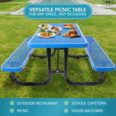 6 ft. Rectangular Outdoor Steel Picnic Table with umbrella pole in Blue