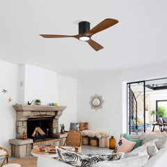 52 Inch Mounting Type Solid Wood Ceiling Fan With Light Kit Dimmable LED, DC 6 Speed ,Remote Control Ceiling Fan  for Patio Living Room, Bedroom, Office,Indoor.(Matte Black +Wood)