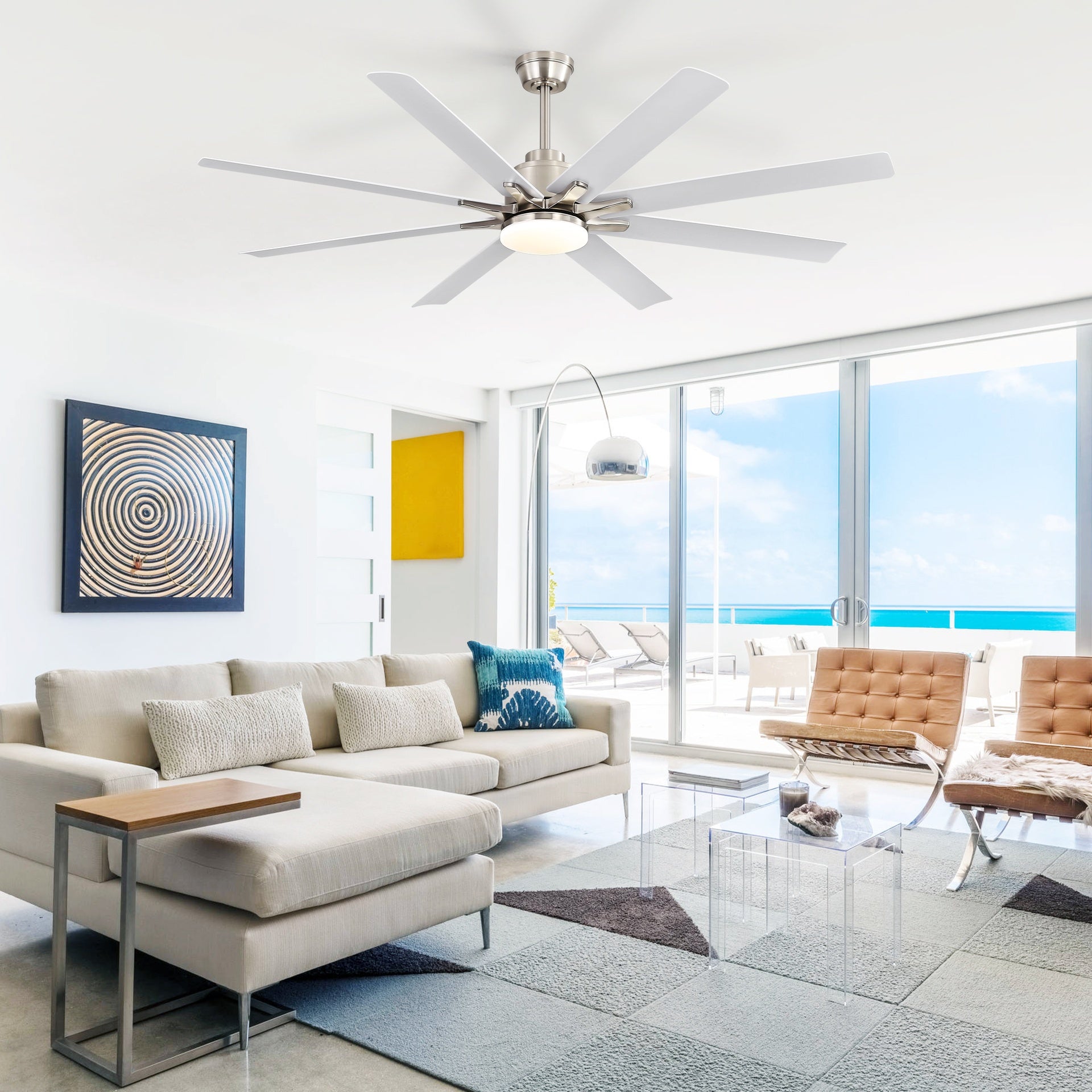 52-Inch Smart Ceiling Fan With Lights,6 Wind Speed,With 8 Black ABS Blades,Voice Remote,Fan For Bedroom,Living Room,Patio,Kitchen,etc
