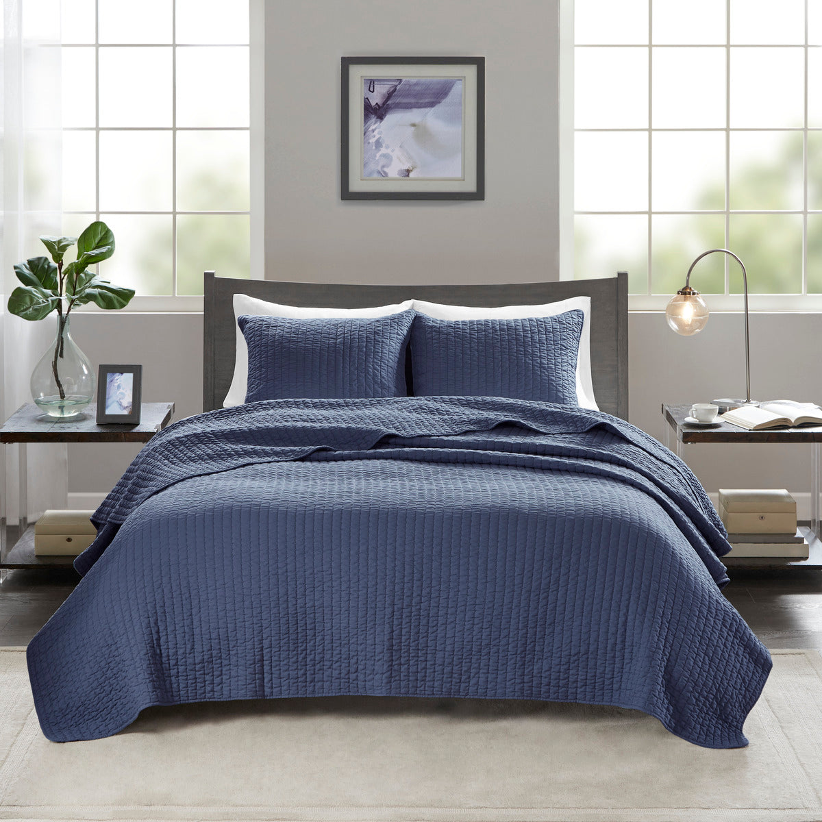 3 Piece Quilt Set Navy Full/Queen