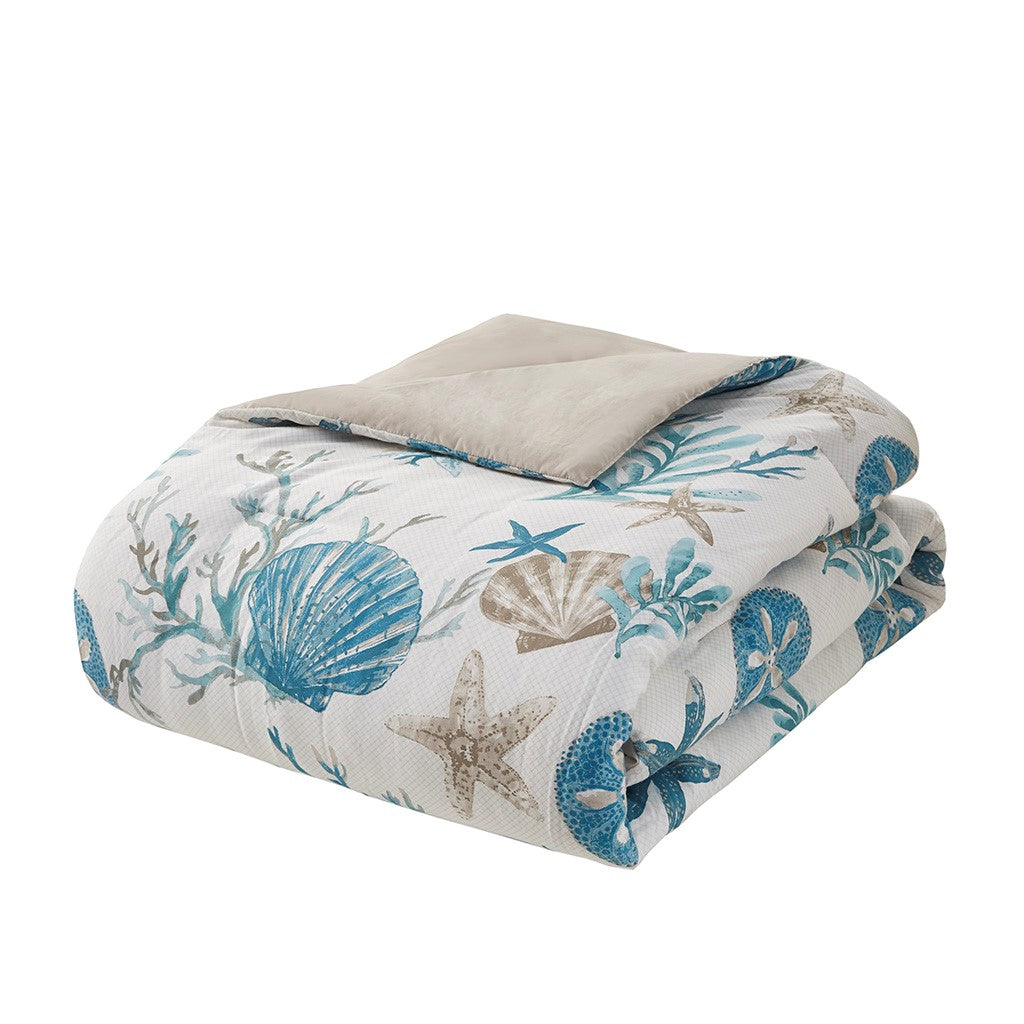 7 Piece Cotton Sateen Comforter Set Aqua Cal King