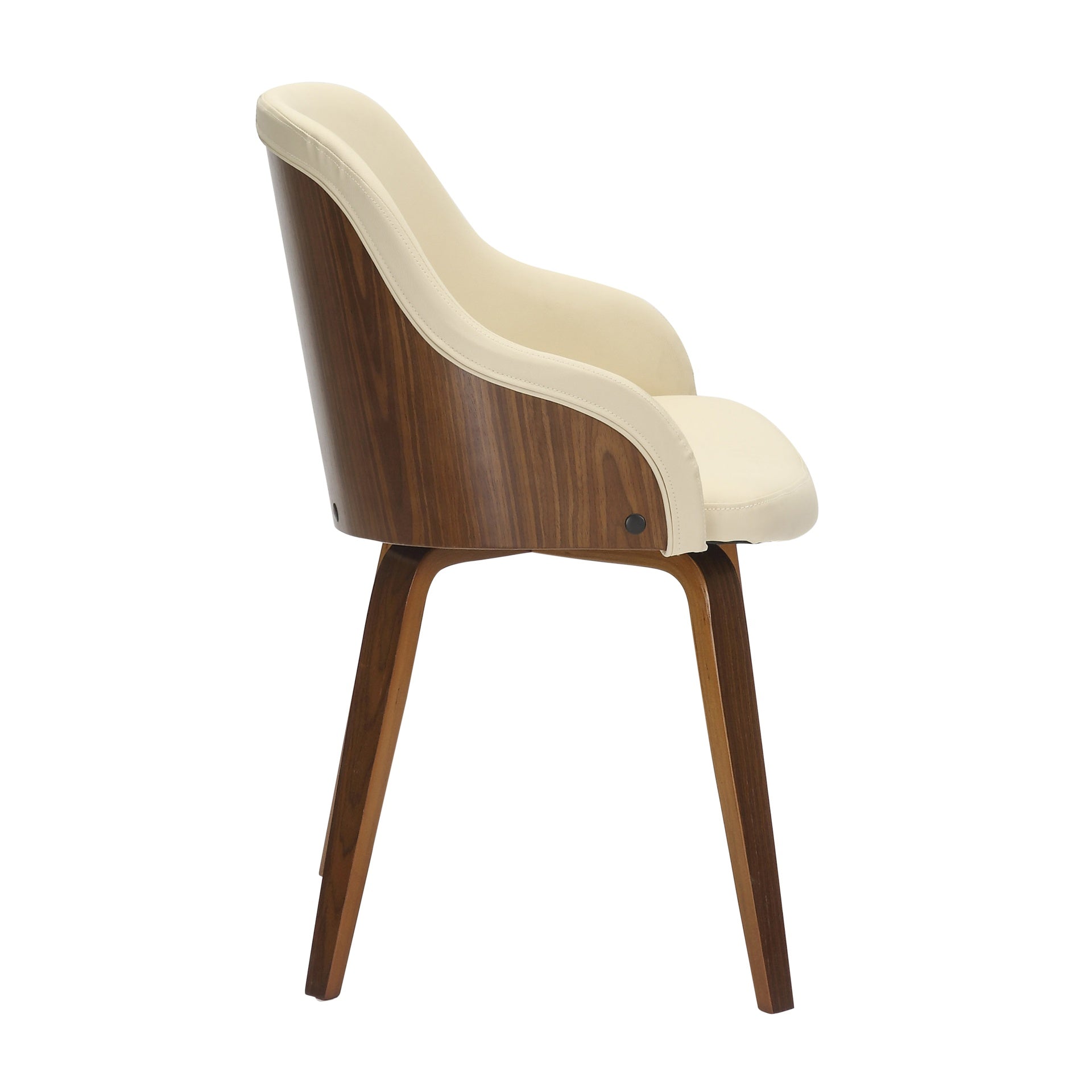 Bacci Mid-Century Modern Dining/Accent Chair in Walnut Wood and Cream Faux Leather by LumiSource