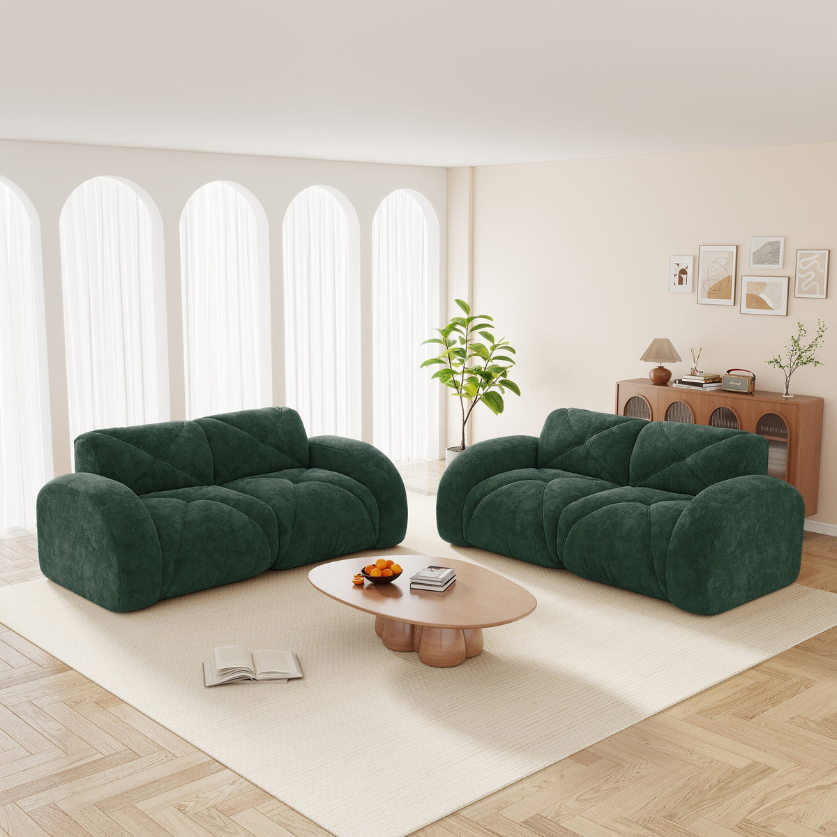 2-Piece Sofa Set Comfy Sofa Couch,  2+2 Seater Sofa Set,Deep Seat Sofa,Soft Velvet Fabric,32D High Density Sponge  Bottom,No Assembly Required, Modern Sofa Set for Living Room,Green