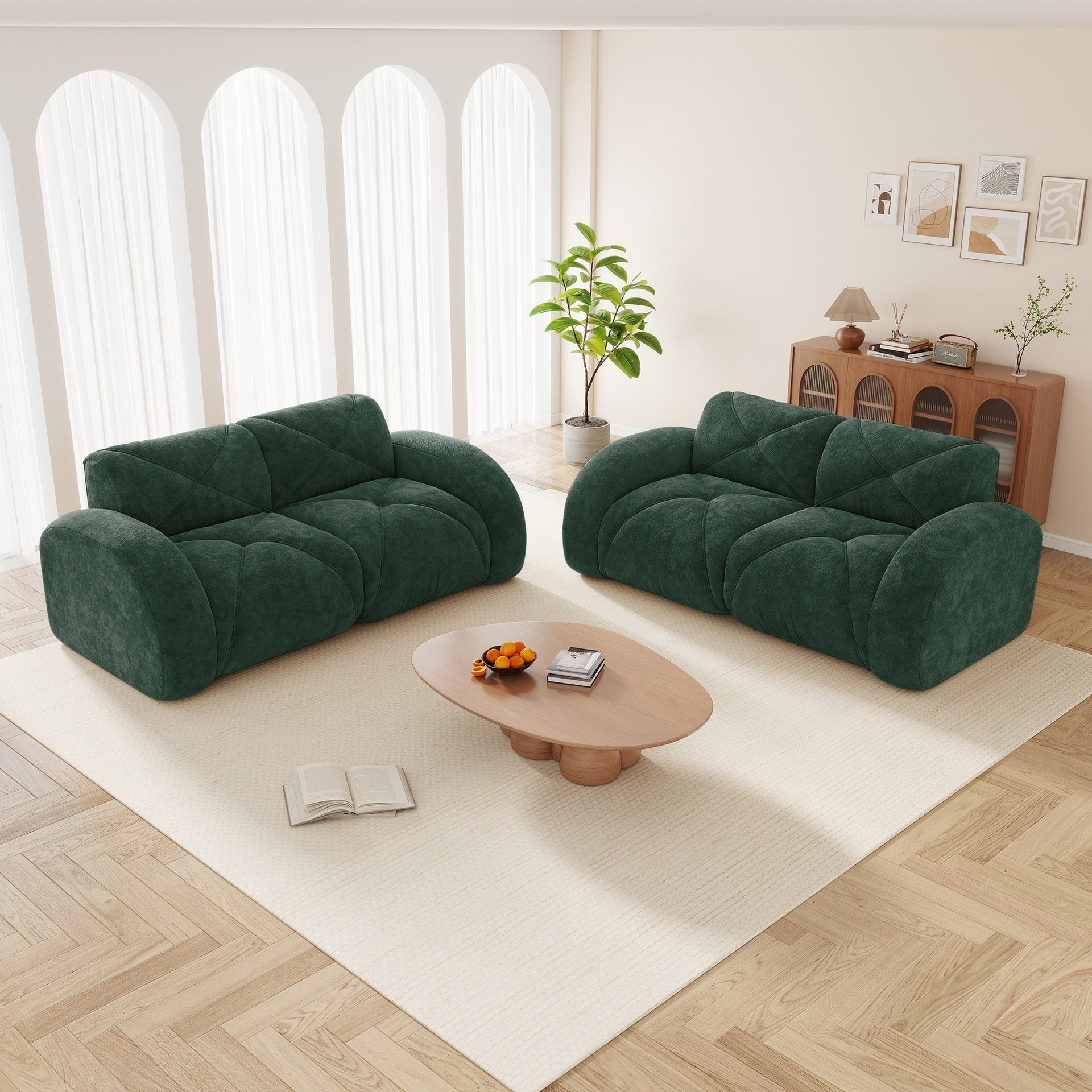 2-Piece Sofa Set Comfy Sofa Couch,  2+2 Seater Sofa Set,Deep Seat Sofa,Soft Velvet Fabric,32D High Density Sponge  Bottom,No Assembly Required, Modern Sofa Set for Living Room,Green