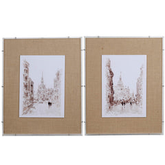S/2 European Cities Watercolor Framed Prints, 24X30"