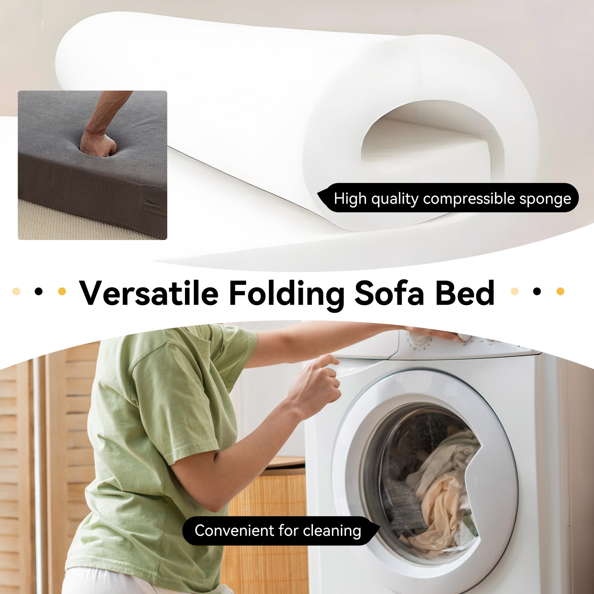 Foldable Sofa Bed Sleeper Lounge Chair with Pillow Floor Mattress Floor Couch with Backrest for Living Room/Dorm/Guest Room/Home Office, Twin