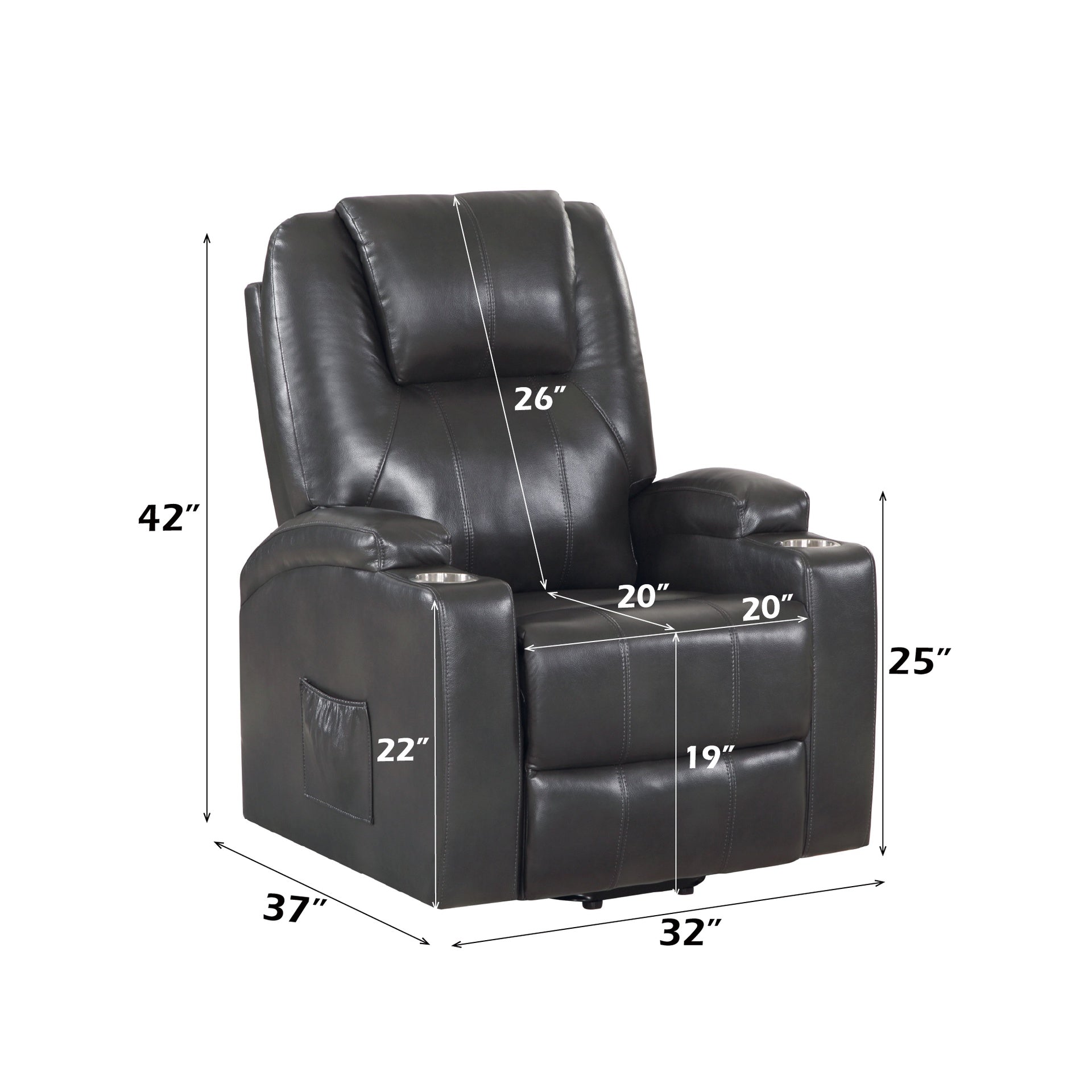 Gunmetal Leather Aire Recliner w/Power Lift & Massage