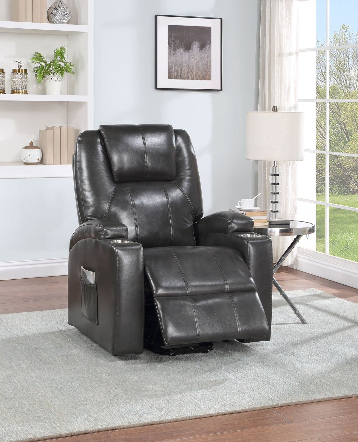 Gunmetal Leather Aire Recliner w/Power Lift & Massage