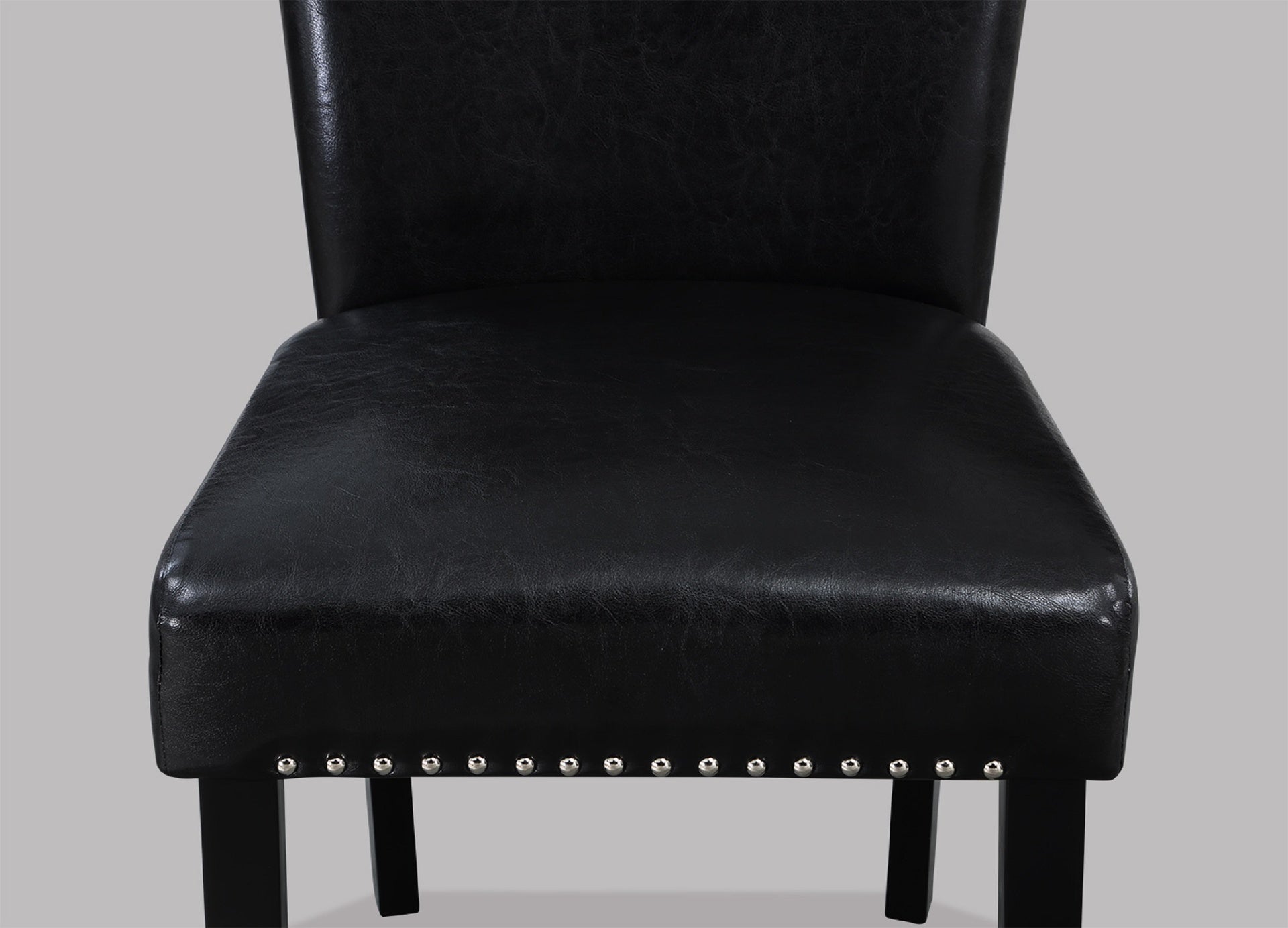 White Faux Marble & Black Finish Dining Table Set Black Faux Leather Upholstered Chairs Nailhead Trim Polyurethane Fabric 7pc Set
