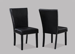 White Faux Marble & Black Finish Dining Table Set Black Faux Leather Upholstered Chairs Nailhead Trim Polyurethane Fabric 7pc Set