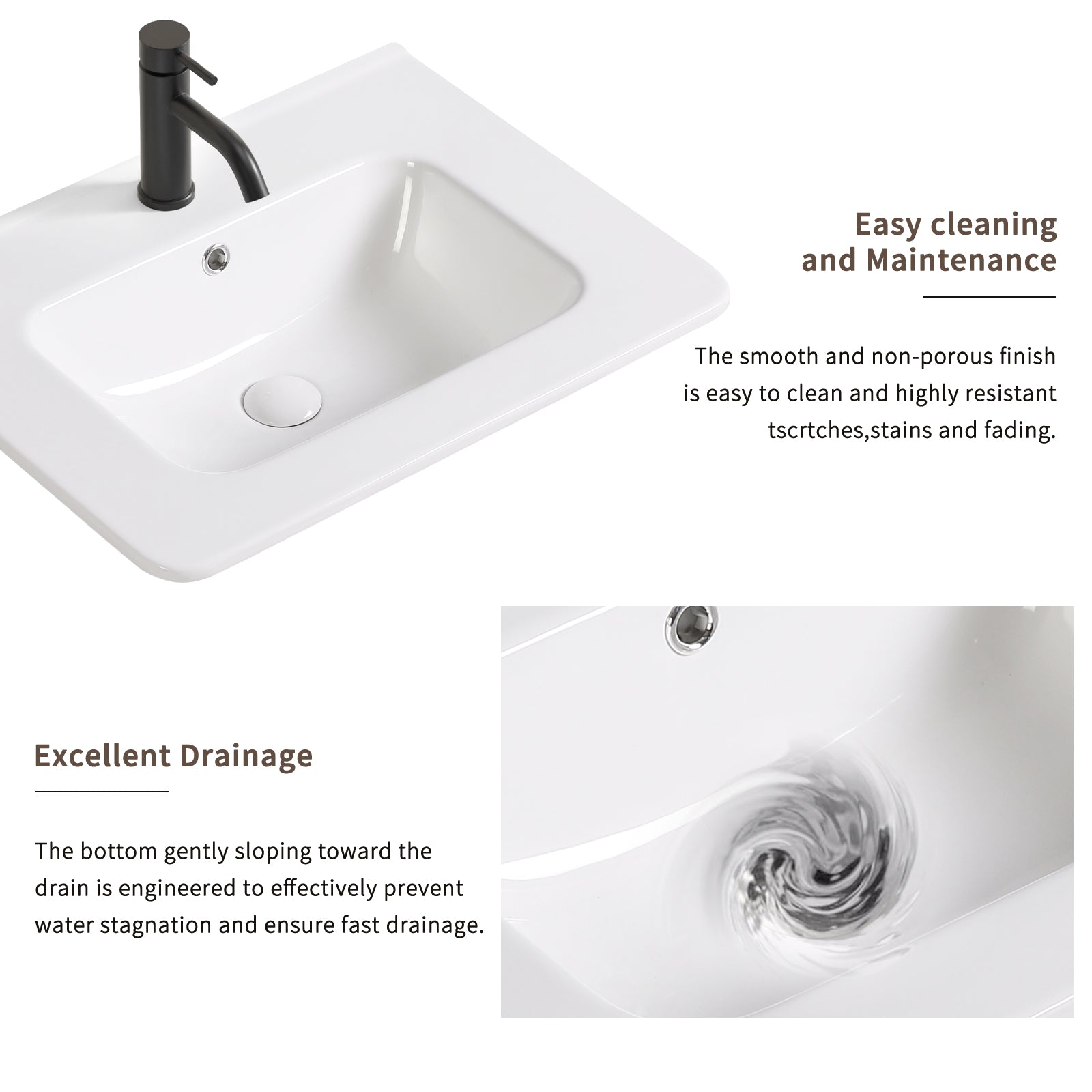 Bathroom Vessel Sink, Ceramic Bathroom Vanity Sink Top without Faucet&,Drain  Convenient for Storing Personal Items - Glossy White