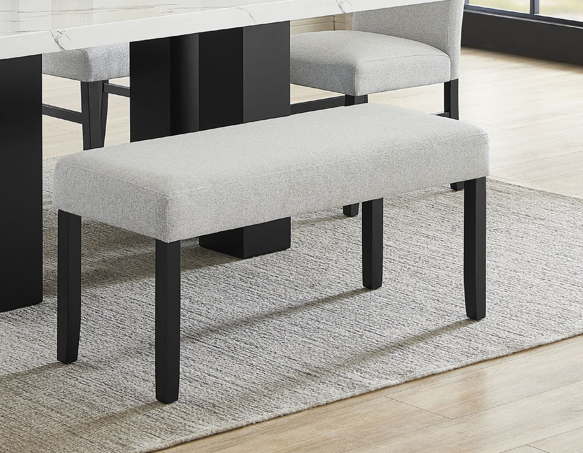1pc Light Gray Upholstered Bench Soft Neutral Tone Dark Finish Legs Wooden Dining Room Furniture