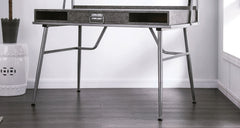 Modern Industrial Computer Desk USB Port One Drawer And Two Shelves With Metal Legs