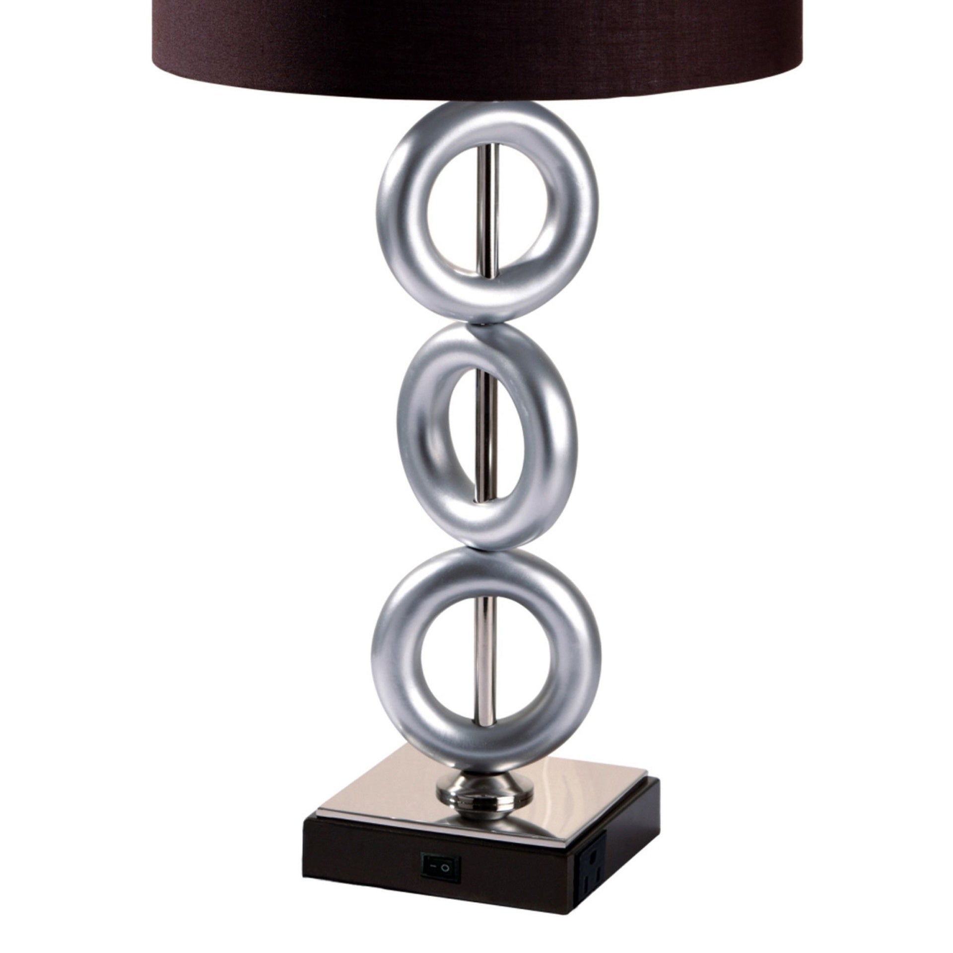 29" Tall Metal Table Lamp with Silver finish, Ring Style, Espresso Round Shade