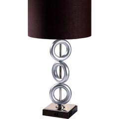 29" Tall Metal Table Lamp with Silver finish, Ring Style, Espresso Round Shade