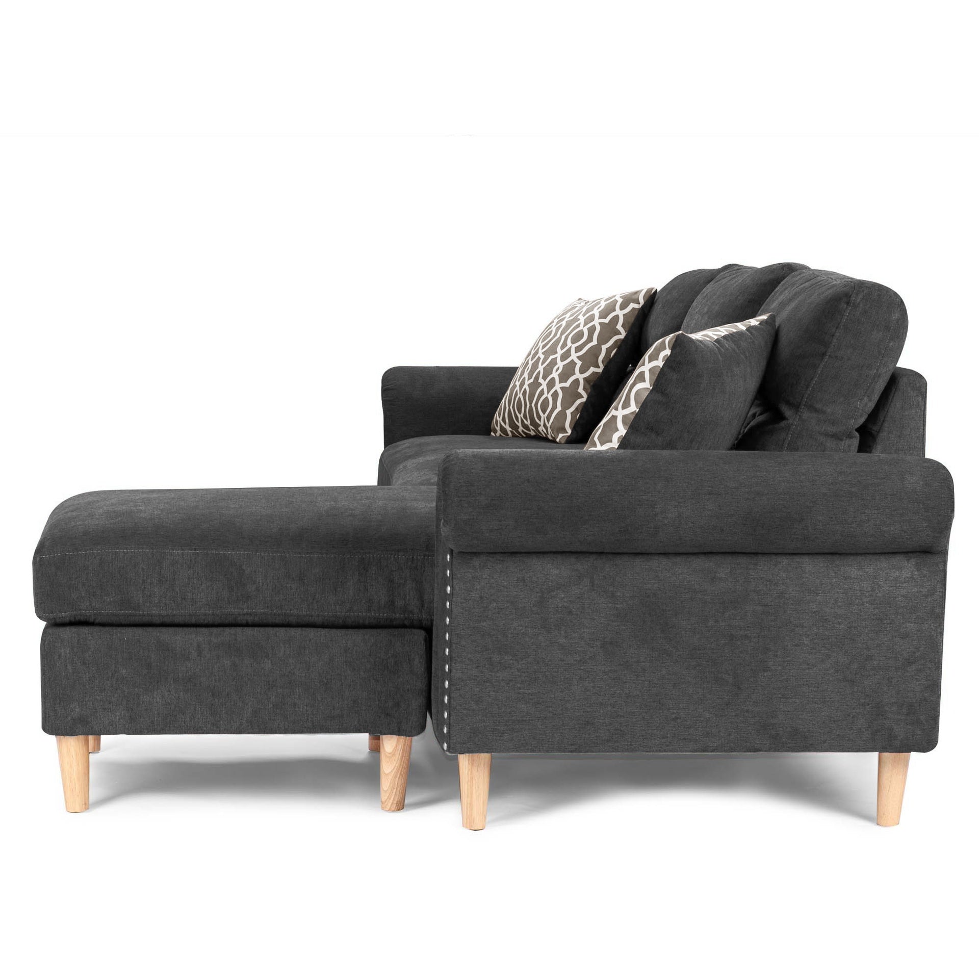 Reversible Sectional Set W/ 2 Accent Pillows in Slate Gray