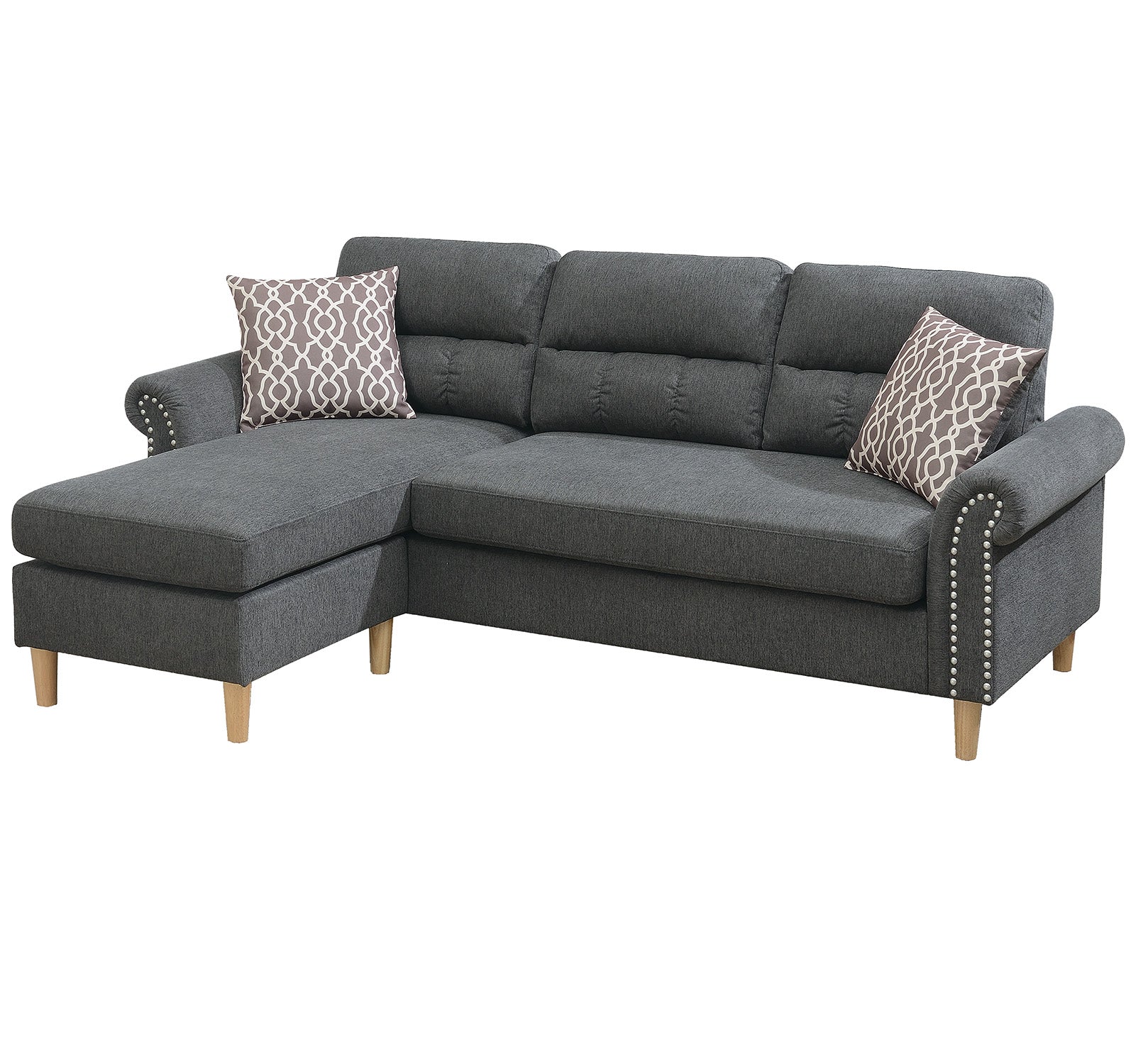 Reversible Sectional Set W/ 2 Accent Pillows in Slate Gray