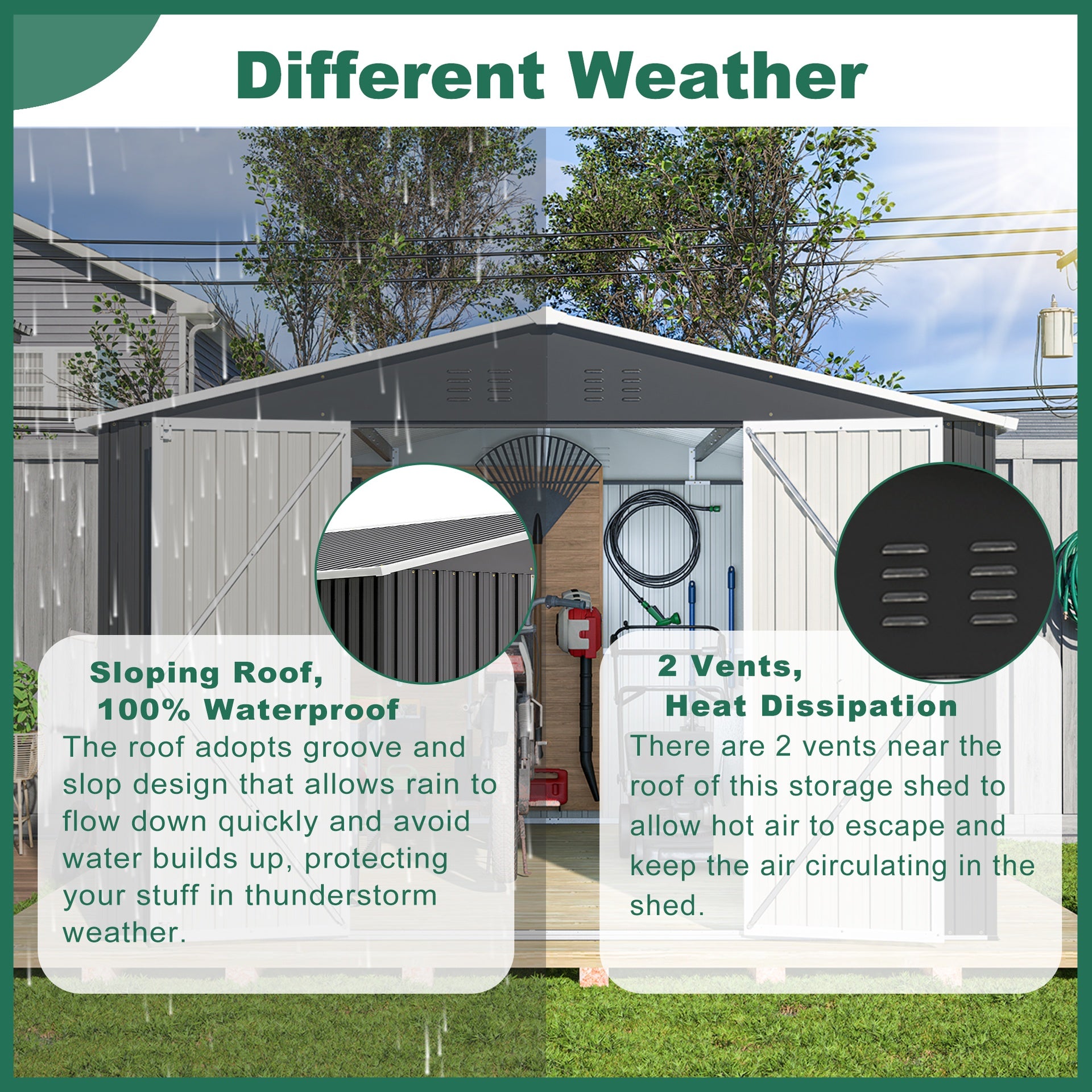 Outdoor Storage Shed 10x12 FT, Utility Metal Tool Storage with Lockable Doors and Updated Frame Structure, Large Metal Garden Shed for Backyard, Patio Lawn, Black