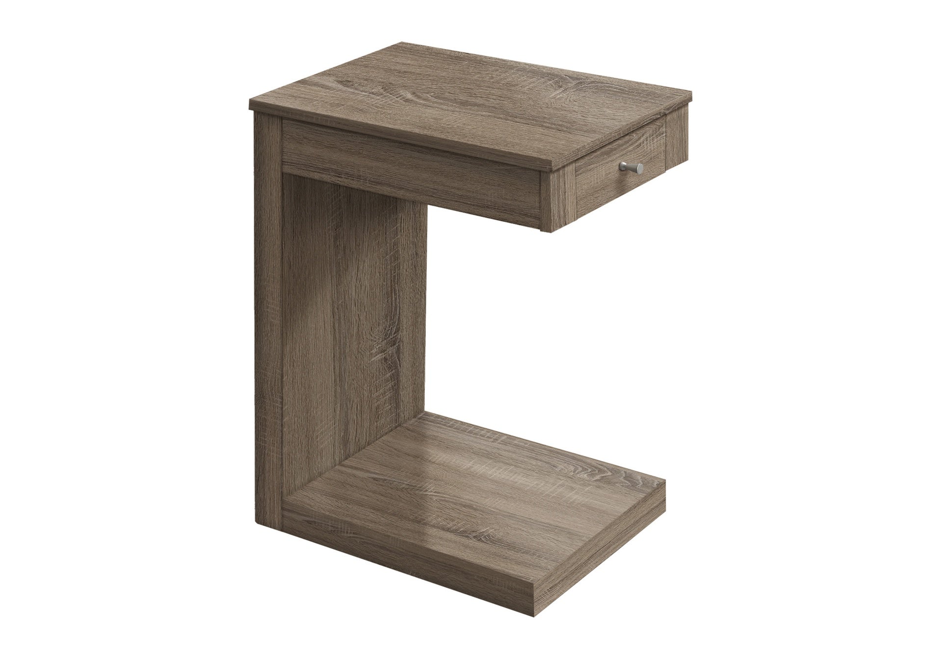 Accent Table, C-shaped, End, Side, Snack, Storage Drawer, Living Room, Bedroom, Brown Laminate, Contemporary, Modern