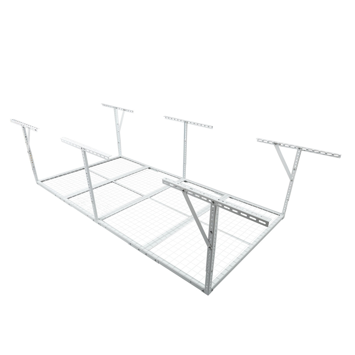 3x8FT Overhead Garage Storage Rack, Heavy-Duty Metal Garage Ceiling Storage Rack, 22''-40" Adjustable Ceiling Drop-Down, 600 lb. Loading Weight Capacity, White Color