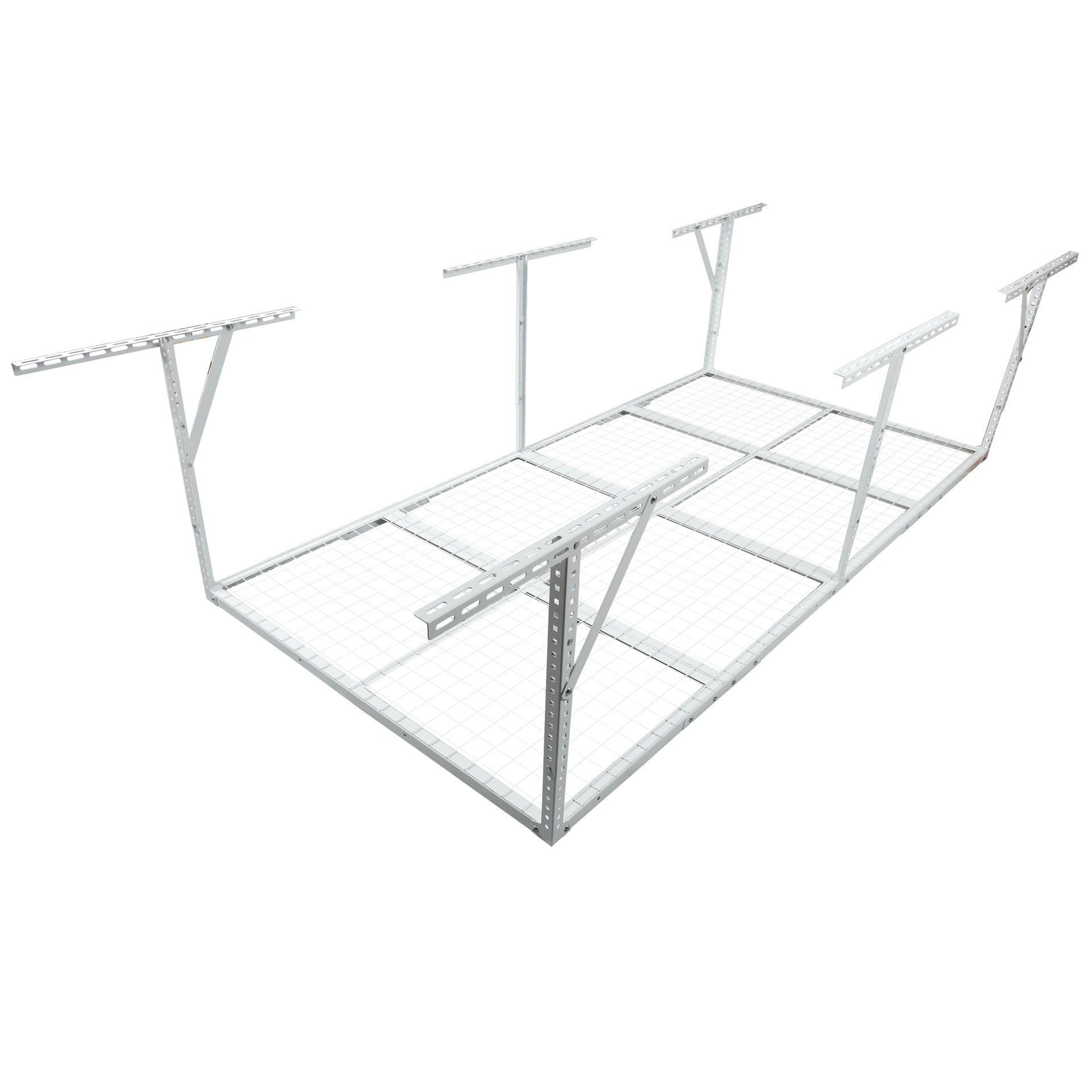 3x8FT Overhead Garage Storage Rack, Heavy-Duty Metal Garage Ceiling Storage Rack, 22''-40" Adjustable Ceiling Drop-Down, 600 lb. Loading Weight Capacity, White Color