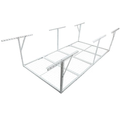 3x8FT Overhead Garage Storage Rack, Heavy-Duty Metal Garage Ceiling Storage Rack, 22''-40" Adjustable Ceiling Drop-Down, 600 lb. Loading Weight Capacity, White Color