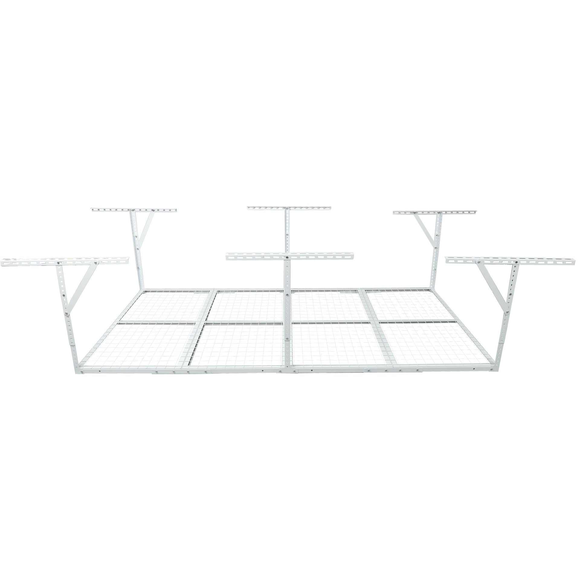 3x8FT Overhead Garage Storage Rack, Heavy-Duty Metal Garage Ceiling Storage Rack, 22''-40" Adjustable Ceiling Drop-Down, 600 lb. Loading Weight Capacity, White Color
