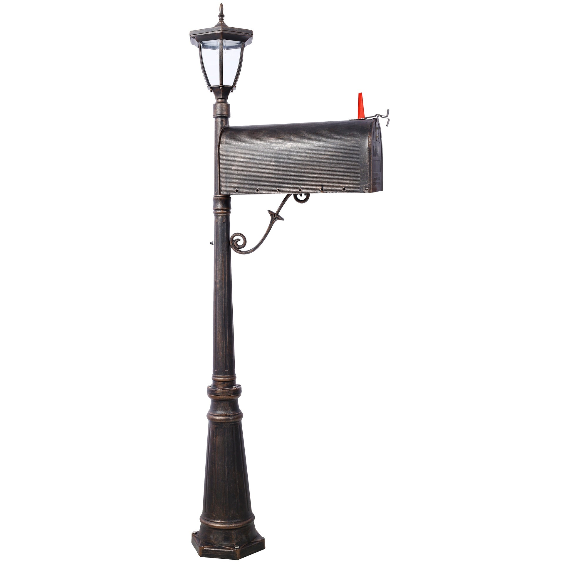 Mailbox/Post Light Combination Kit , Post with Mailbox, Fluted Base,  Decorative Modern Mailbox with Post, Stratford Heavy Duty Cast Aluminum Mailboxes for Outside, Mailbox Post Large Mail Box