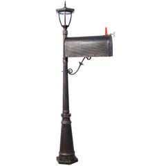 Mailbox/Post Light Combination Kit , Post with Mailbox, Fluted Base,  Decorative Modern Mailbox with Post, Stratford Heavy Duty Cast Aluminum Mailboxes for Outside, Mailbox Post Large Mail Box
