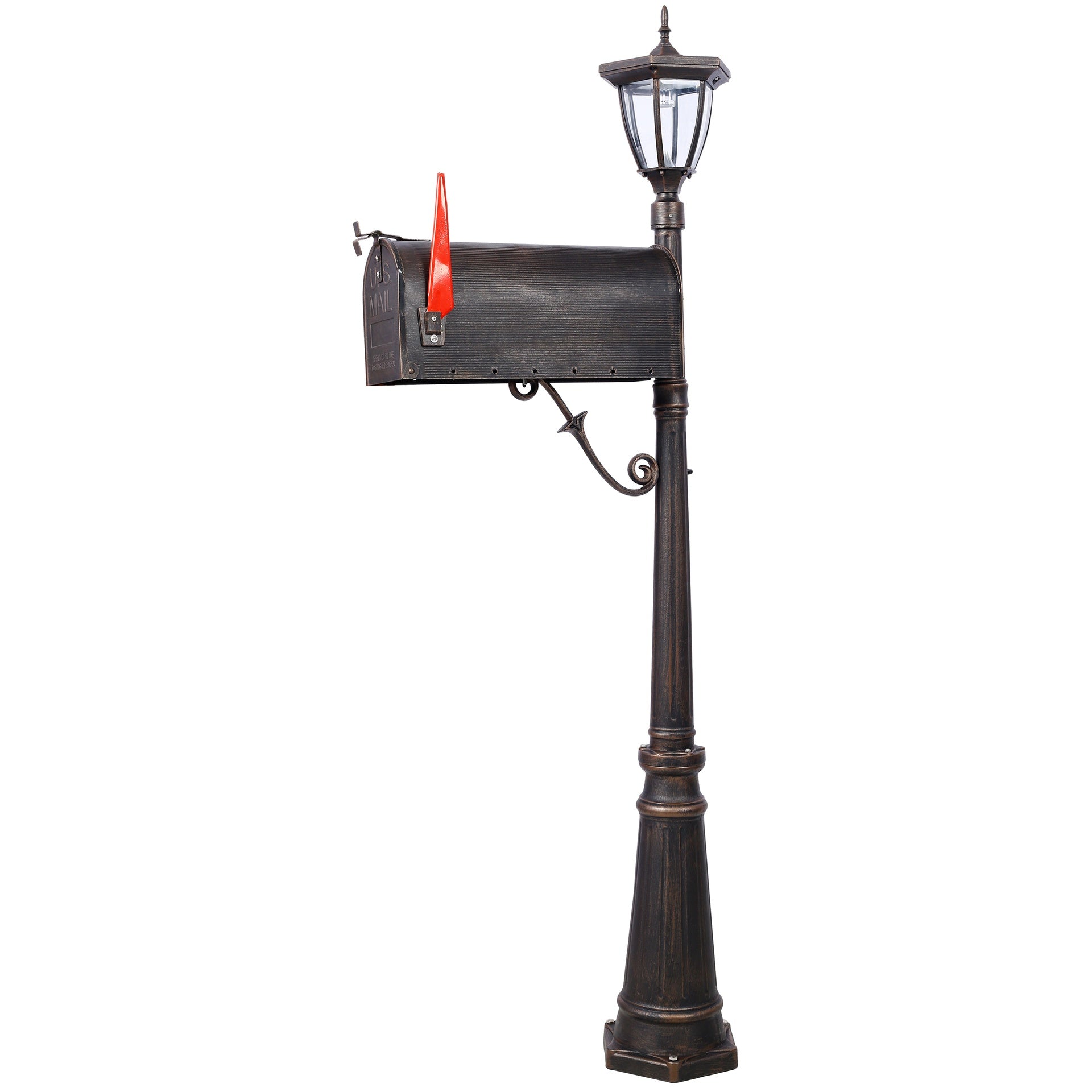 Mailbox/Post Light Combination Kit , Post with Mailbox, Fluted Base,  Decorative Modern Mailbox with Post, Stratford Heavy Duty Cast Aluminum Mailboxes for Outside, Mailbox Post Large Mail Box
