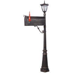 Mailbox/Post Light Combination Kit , Post with Mailbox, Fluted Base,  Decorative Modern Mailbox with Post, Stratford Heavy Duty Cast Aluminum Mailboxes for Outside, Mailbox Post Large Mail Box
